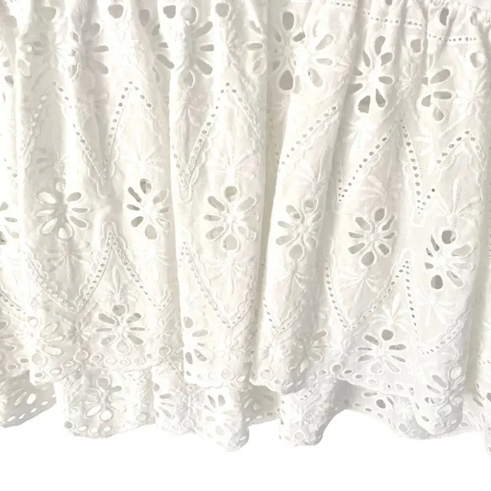 Kate Spade Broome Street White Eyelet Flounce T-shirt size XS